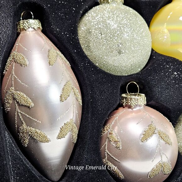 Be Merry Home Mercury Glass Ornament Balls 20 Pink Iridescent Yellow Gold Beaded - Picture 6 of 11